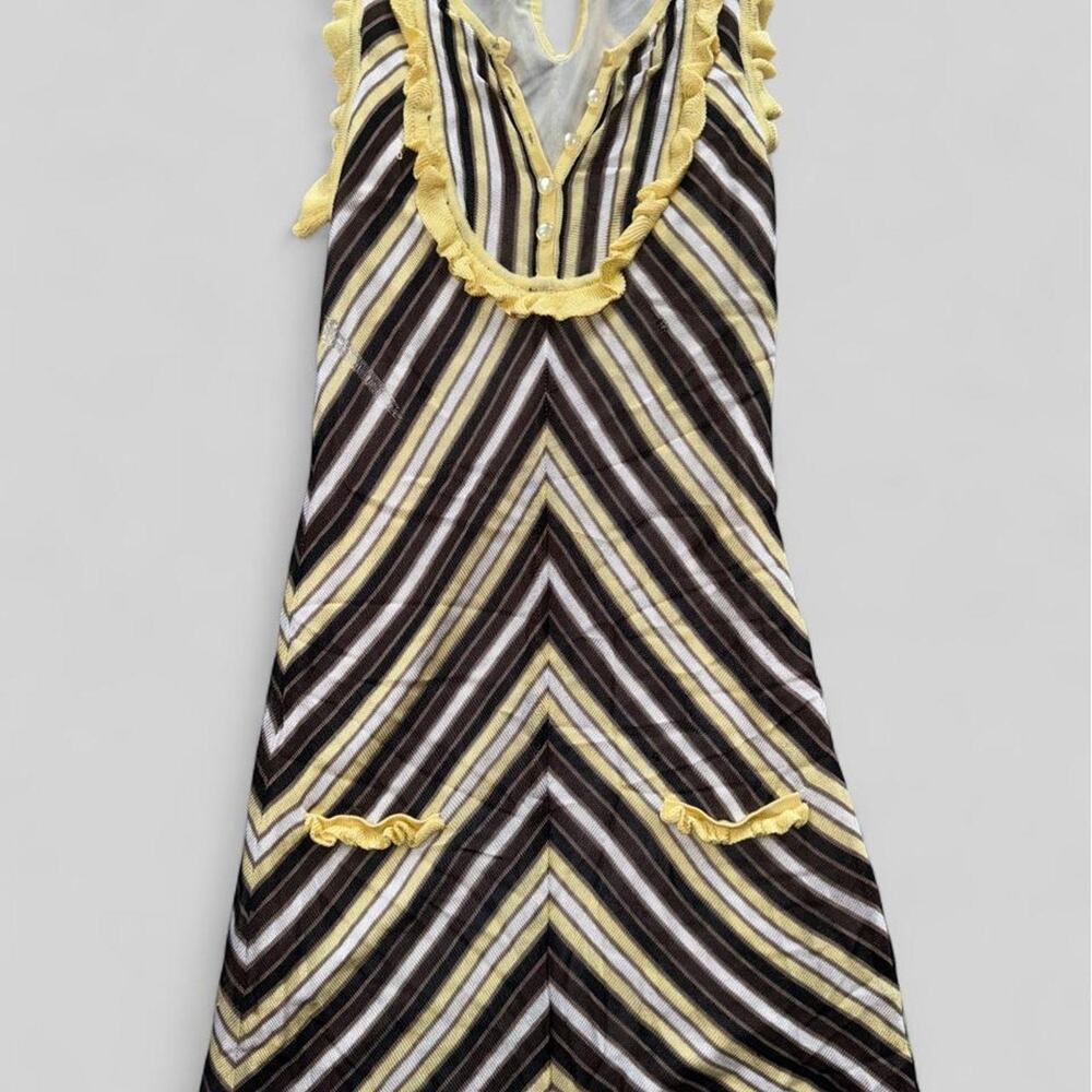 Bebe brown white and yellow sttipe mini dress